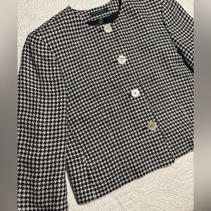 Lauren Ralph Lauren Women's Linen Silk Blend Houndstooth Blazer Jacket Size 14